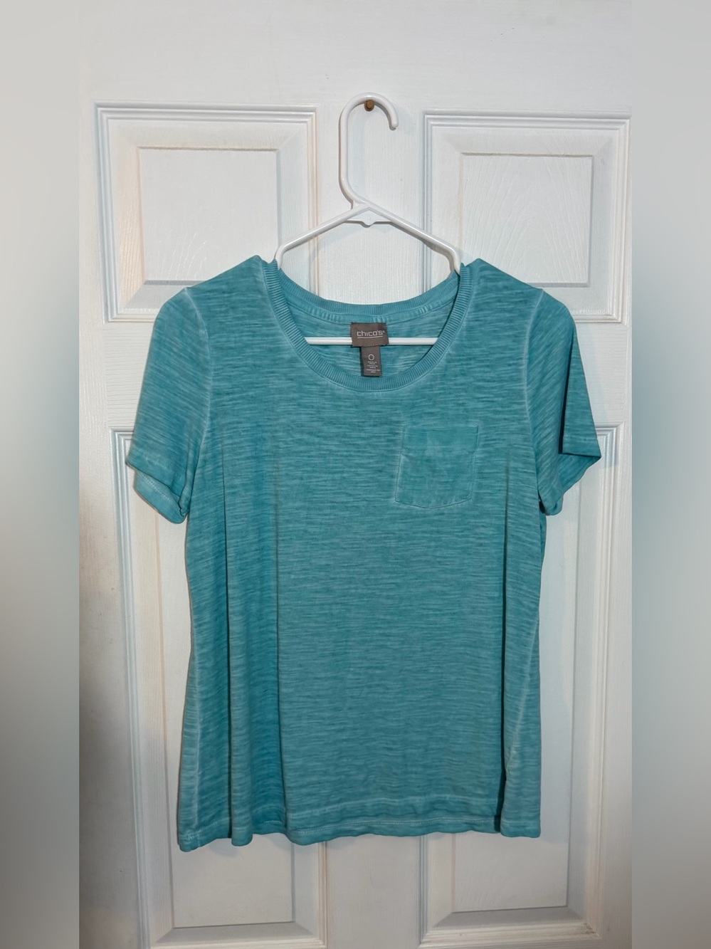 Chicos Teal Short Sleeve Pocket Tee